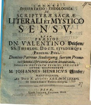 Diss. theol. de Scripturae S. literali et mystico sensu