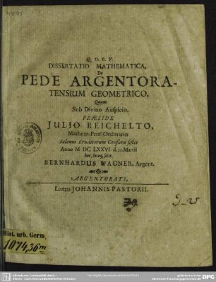 Dissertatio Mathematica, De Pede Argentoratensium Geometrico