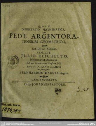 Dissertatio Mathematica, De Pede Argentoratensium Geometrico
