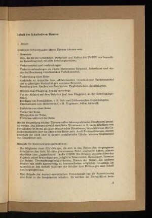 Inhalt des fakultativen Kurses
