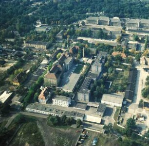 Sächsische Landesbibliothek und Umgebung. Luftbild-Schrägaufnahme von Ostsüdost : Dresden-Neustadt, Marienallee 12. Sächsische Landesbibliothek und Umgebung. Luftbild-Schrägaufnahme von Ostsüdost