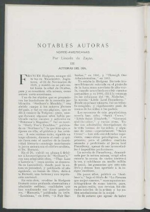 Notables autoras norte-americanas. [Conclusión] : III. - Autoras del día.