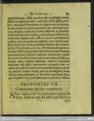 Propositio VII. Cometarum effectus examinare