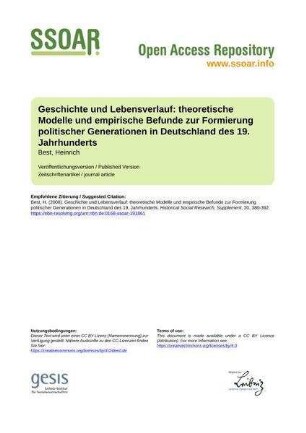 Geschichte und Lebensverlauf: theoretische Modelle und empirische Befunde zur Formierung politischer Generationen in Deutschland des 19. Jahrhunderts