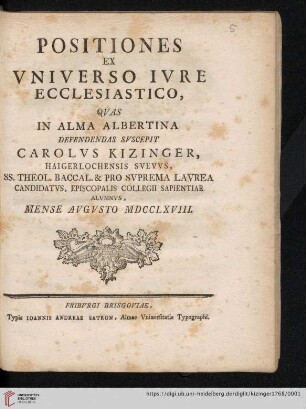 Positiones Ex Vniverso Ivre Ecclesiastico