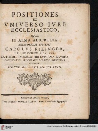 Positiones Ex Vniverso Ivre Ecclesiastico