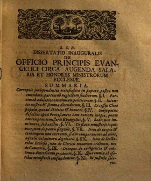 Dissertatio Inauguralis Juridica, De Officio Principis Evangelici Circa Augenda Salaria Et Honores Ministrorum Ecclesiæ