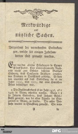 Merkwürdige und nützliche Sachen.
