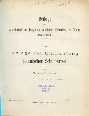 Über Anlage und Einrichtung botanischer Schulgärten