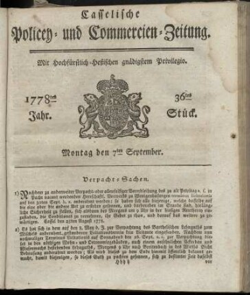 36tes Stueck, Montag den 7ten September. 1778