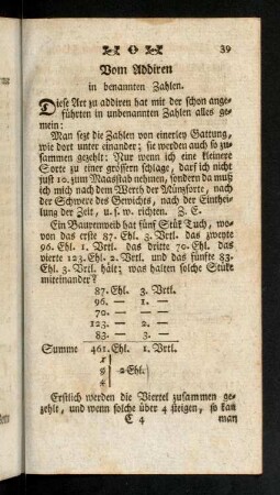 39-54, Vom Addiren, Subtrahiren, Multipliciren, Dividiren in benannten Zahlen.