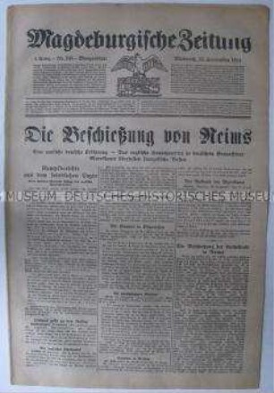 "Magdeburgische Zeitung" u.a. zur Beschießung von Reims durch deutsche Truppen