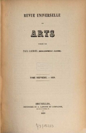 Revue universelle des arts. 9. 1859