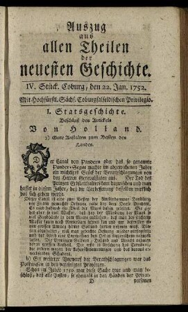 IV. Stück. Coburg, den 22. Jan. 1752.