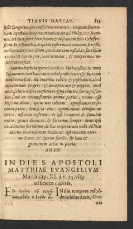 In Die S. Apostoli Matthiae Evangelium Matth. cap. XI. a v. 25. usq[ue] ad finem capitis.