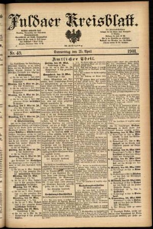 Erste Ausgabe vom Donnerstag, den 25. April 1901.