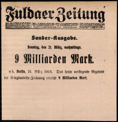 Zweite Ausgabe vom Sonntag, den 21. März 1915.