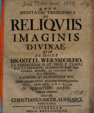 Meditatio Theologica De Reliqviis Imaginis Divinae