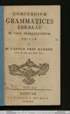 Compendivm Grammatices Ebraeae : In Vsvm Praelectionvm