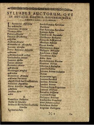 Syllabus Auctorum, Qui In Notatis Nostris, Dispersim, Bona Omnes Fide, Citantur