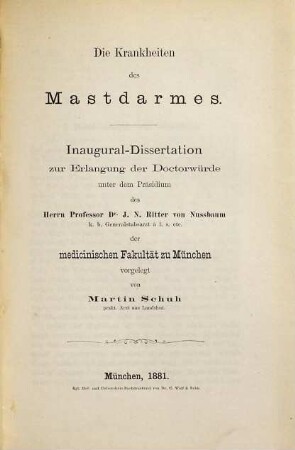 Die Krankheiten des Mastdarmes : Inaugural-Dissertation