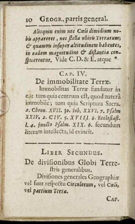 Liber Secundus. De divisionibus Globi Terrestris generalibus.