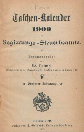 6.1900: Taschen-Kalender für Regierungs-Steuerbeamte