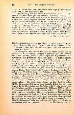 114 [Rezension] Steinbüchel, Theodor, Religion und Moral im Lichte personaler christlicher Existenz