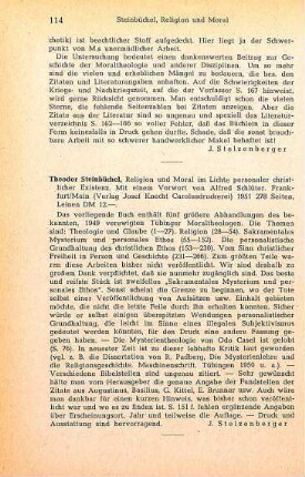 114 [Rezension] Steinbüchel, Theodor, Religion und Moral im Lichte personaler christlicher Existenz