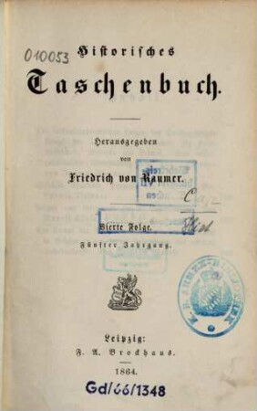 Historisches Taschenbuch. 5. 1864