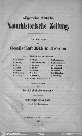N.F.1.1855 + Literaturblatt 1855: Allgemeine deutsche naturhistorische Zeitung
