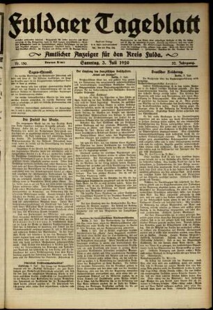 Erste Ausgabe vom Samstag, den 03. Juli 1920.