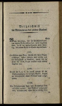 Verzeichniß der Meditationen des zweiten Bandes