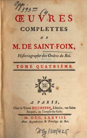 Oeuvres Complettes De M. De Saint-Foix. 4