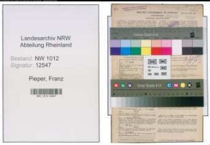 Entnazifizierung Franz Pieper , geb. 14.08.1903 (Rangierfuehrer)