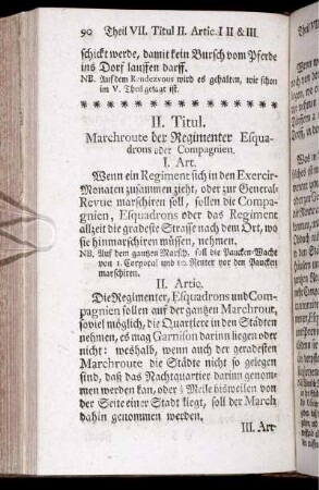II. Titul. Marchroute der Regimenter Esquadrons oder Compagnien.