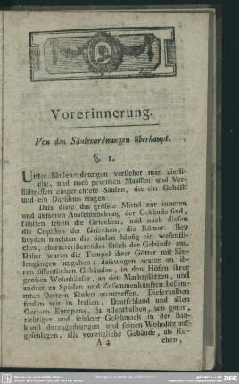 Vorerinnerung. Von den Säulenordnungen überhaupt