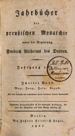 Jahrbücher der preußischen Monarchie unter der Regierung Friedrich Wilhelms III. 1801,2