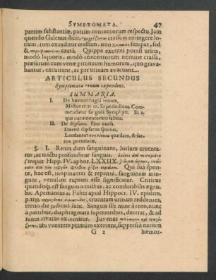 Articulus Secundus Symptomata renum expendens