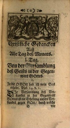 Christliche Gedancken Auff Alle Tag deß Monats. Ihro Durchleuchtigkeit Carolo Alberto, Chur-Printzen in Bayrn unterthänigist zugeschriben