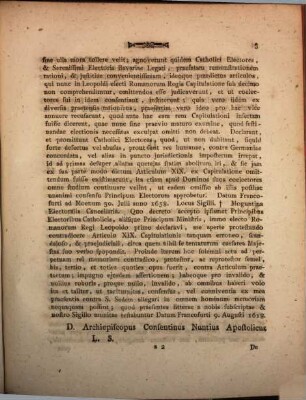 Contestata denunciatio Nuncii Coloniensis Sanfelicii adversus articulum XIX. Capitulationis Leopoldinae