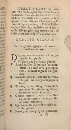 Quaestio CLXXXIX. De Religionis ingressu, in decem articulos divisa.