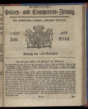 46tes Stueck, Montag den 14ten November. 1785
