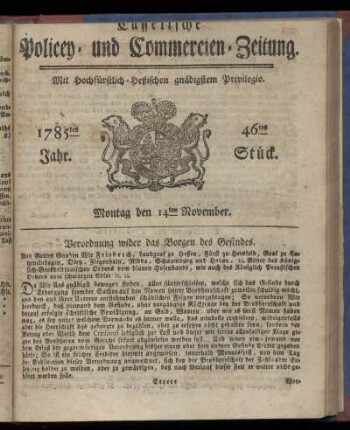46tes Stueck, Montag den 14ten November. 1785
