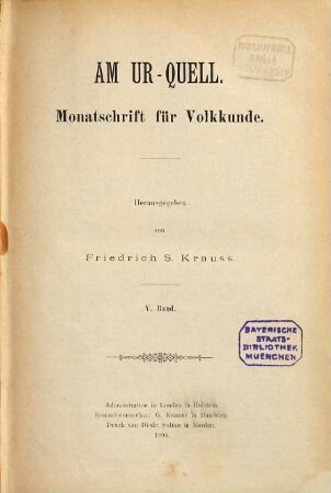 Am Ur-Quell : Monatschrift für Volkskunde, 5. 1894
