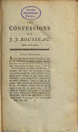 Oeuvres de Jaques Rousseau, 18. Tom. 7. - 1790. - 508 S.