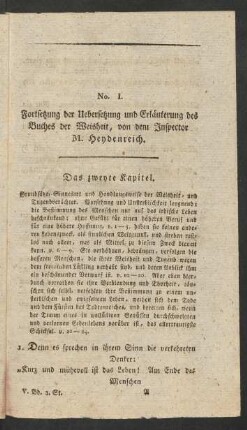 No. I. Fortsetzung der Uebersetzung und Erläuterung des Buches der Weisheit, von dem Inspector M. Heydenreich