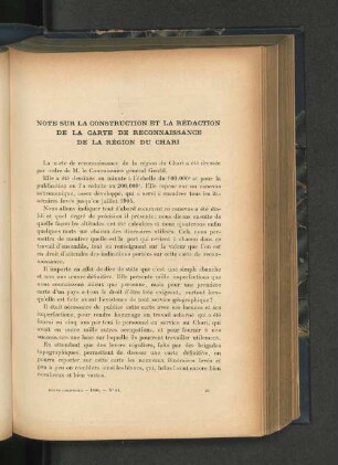 Notes sur la construction et la redaction de la carte de reconnaissance de la region du Chari
