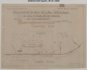 Schönenberg, Anschlussgleis Lutter: Plan des Gleisanschlusses und einer Überfahrt