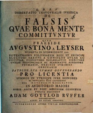 Diss. inaug. iur. de falsis, quae bona mente committuntur